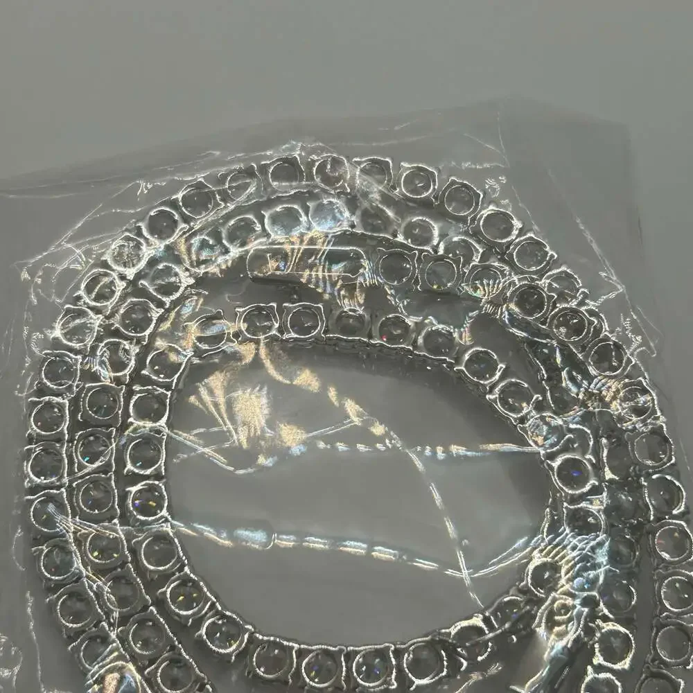 VVS1 Moissanite Tennis Chain Necklace Silver 5mm - Men Women No Pass Diamond Tes